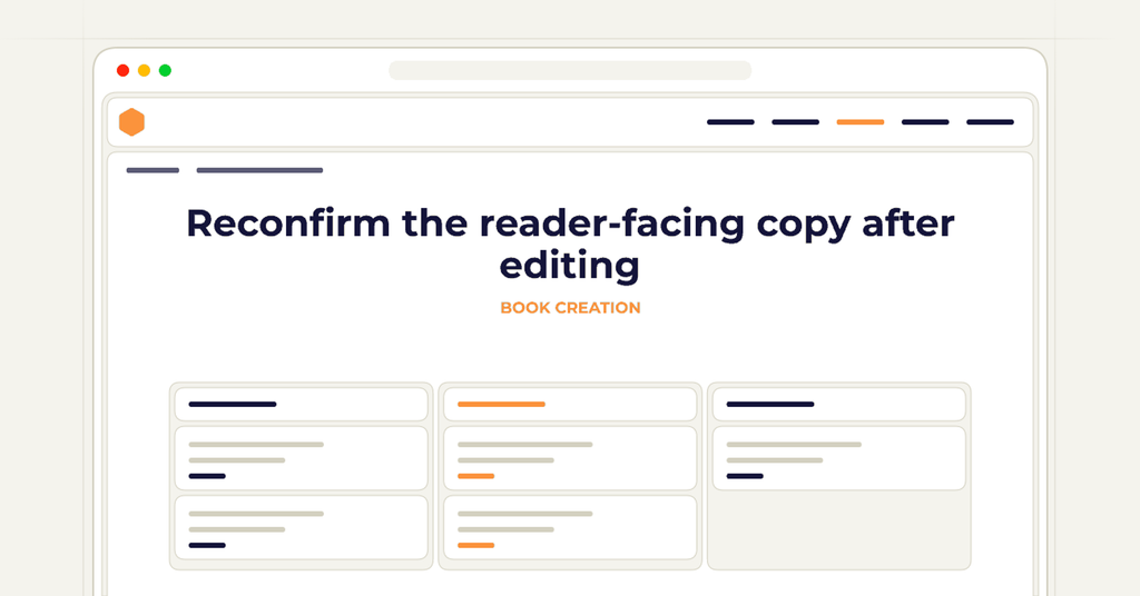 Symbolic review checklist for reconfirm the reader-facing copy after editing