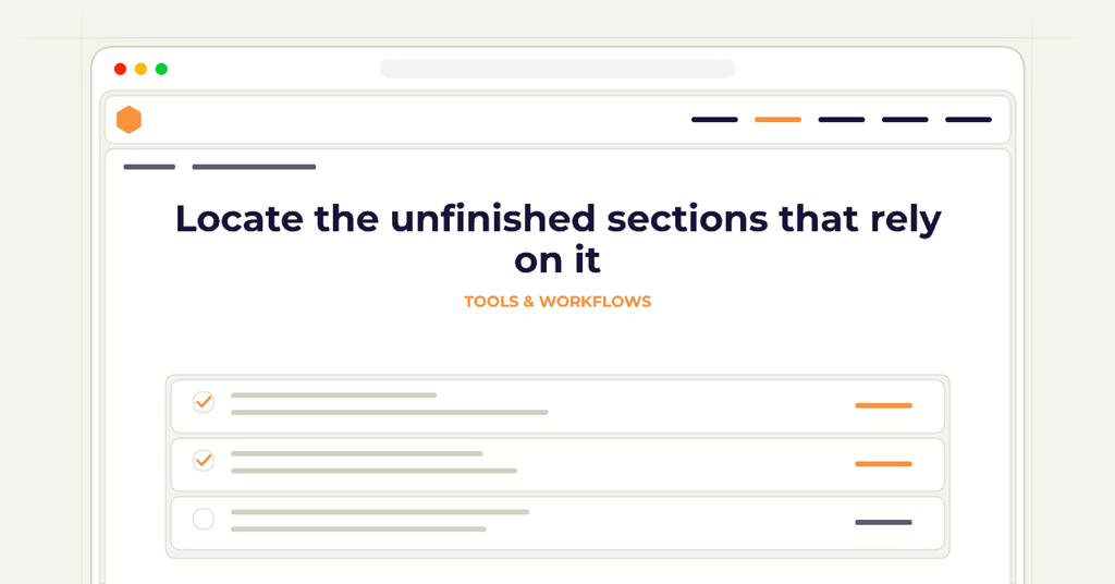 Symbolic publishing workflow for locate the unfinished sections that rely on it