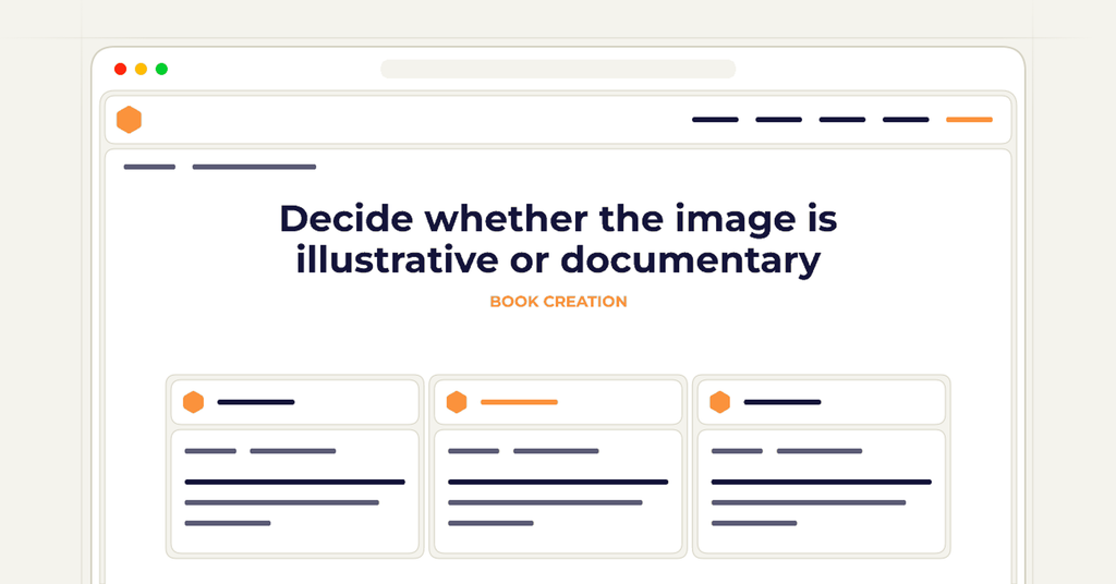 Symbolic publishing workflow for decide whether the image is illustrative or documentary