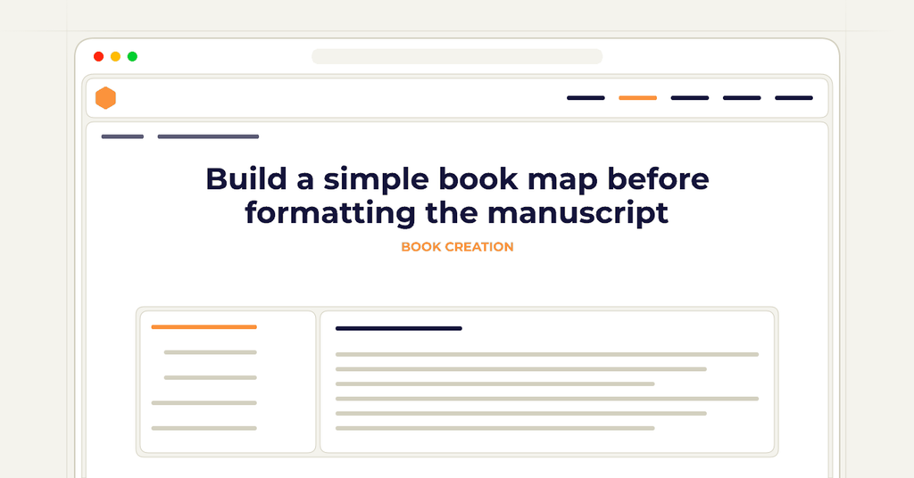 Symbolic publishing workflow for build a simple book map before formatting the manuscript