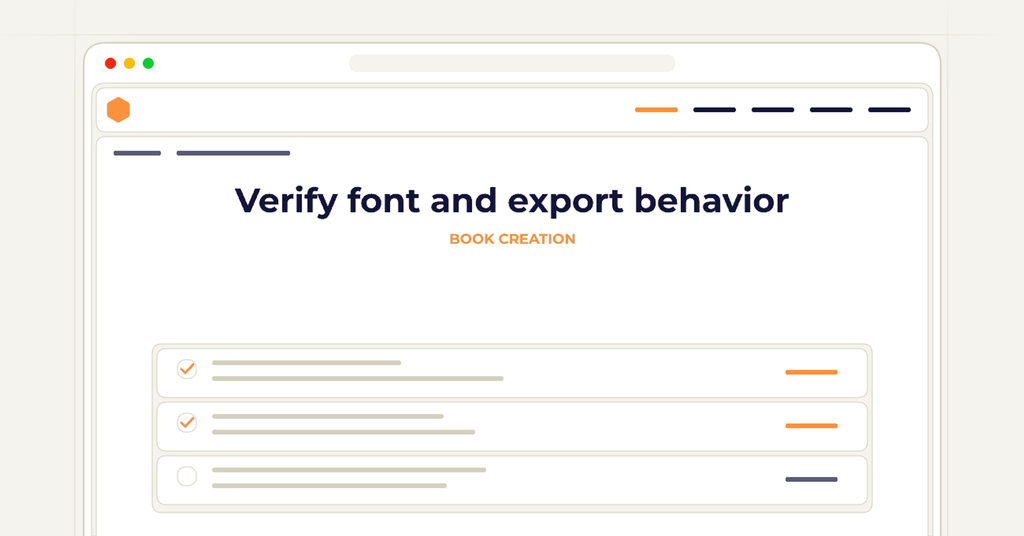 Symbolic review checklist for verify font and export behavior