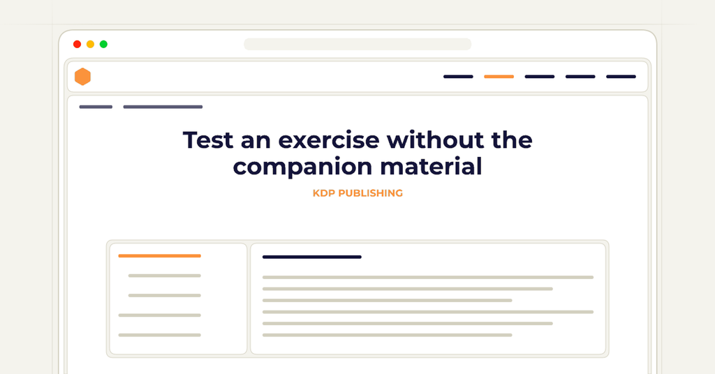 Symbolic publishing workflow for test an exercise without the companion material