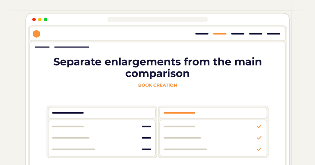 Symbolic review checklist for separate enlargements from the main comparison
