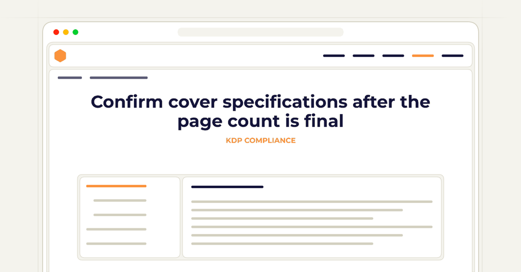 Symbolic review checklist for confirm cover specifications after the page count is final
