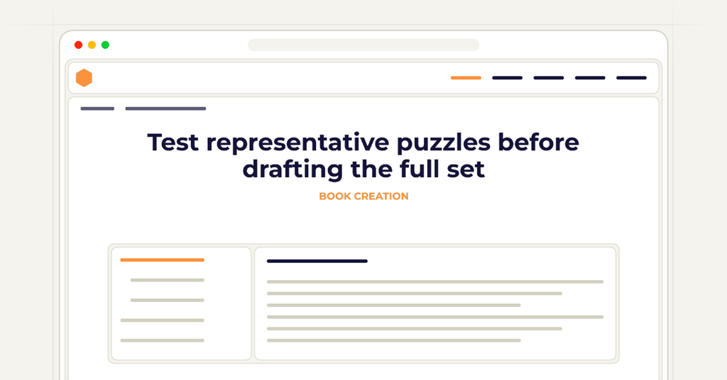 Symbolic review checklist for test representative puzzles before drafting the full set