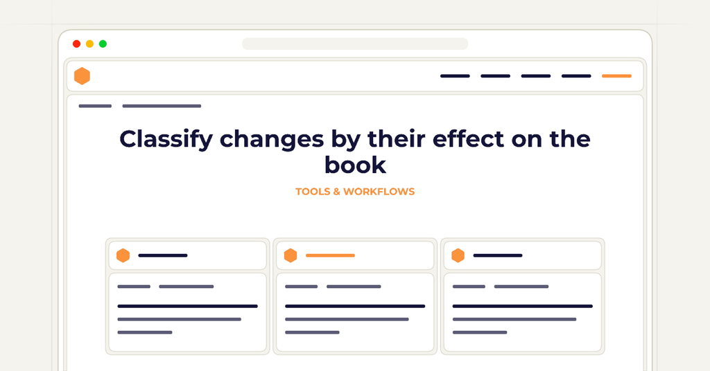 Symbolic publishing workflow for classify changes by their effect on the book