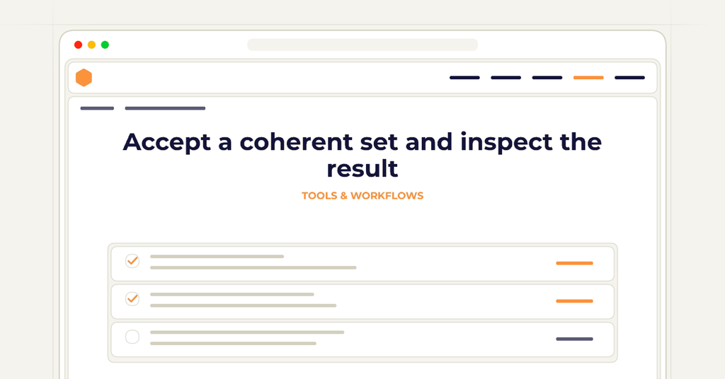 Symbolic review checklist for accept a coherent set and inspect the result