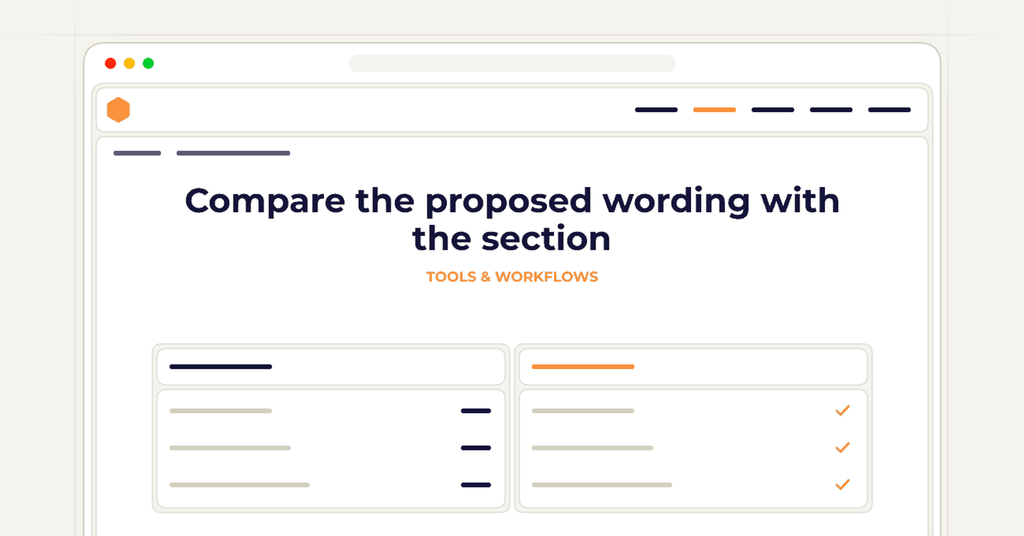 Symbolic publishing workflow for compare the proposed wording with the section