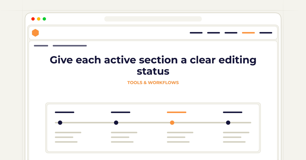 Symbolic publishing workflow for give each active section a clear editing status