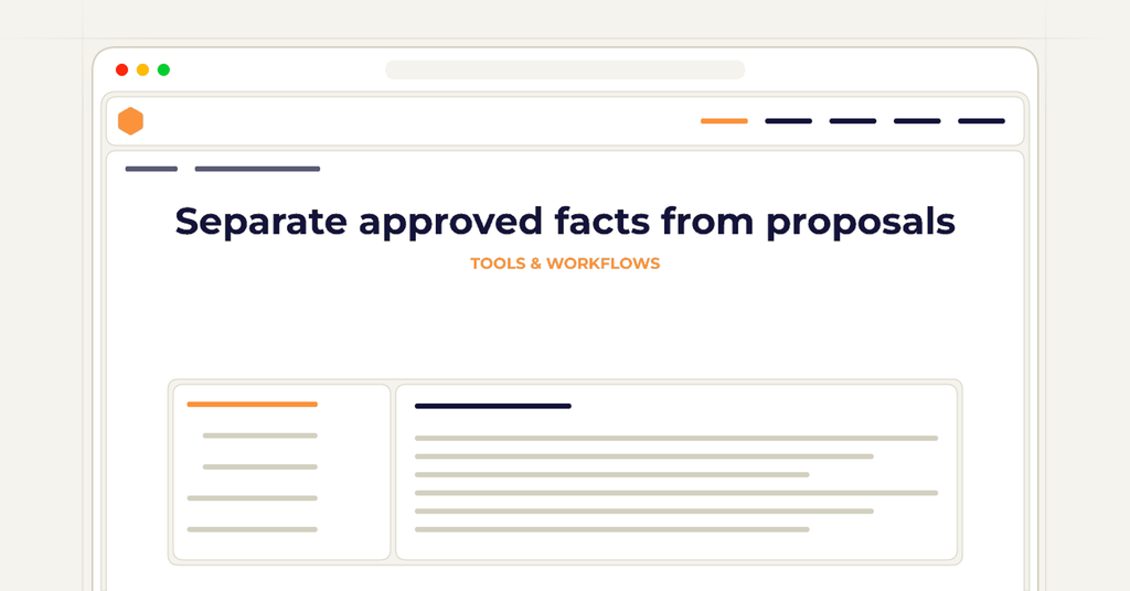 Symbolic publishing workflow for separate approved facts from proposals