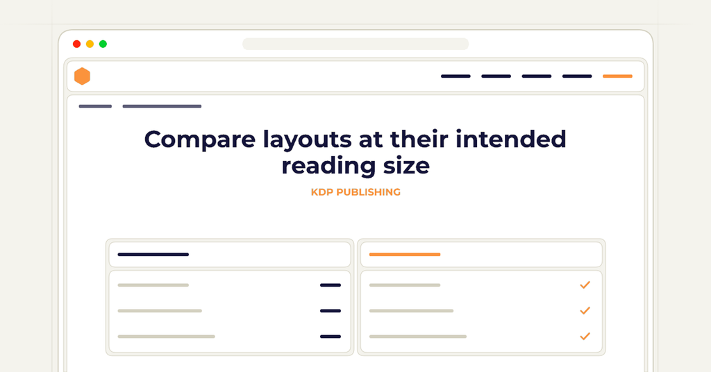 Symbolic publishing workflow for compare layouts at their intended reading size