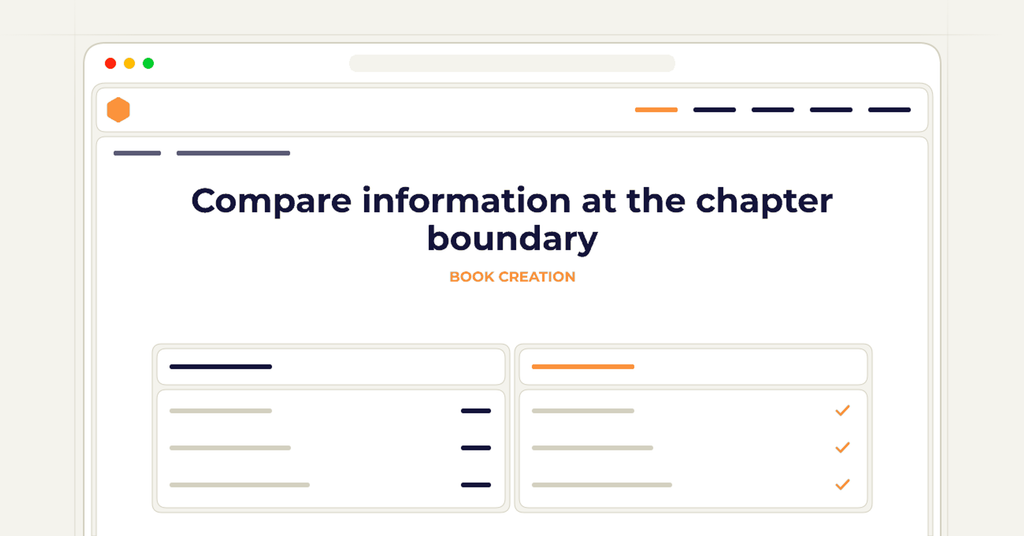 Symbolic publishing workflow for compare information at the chapter boundary
