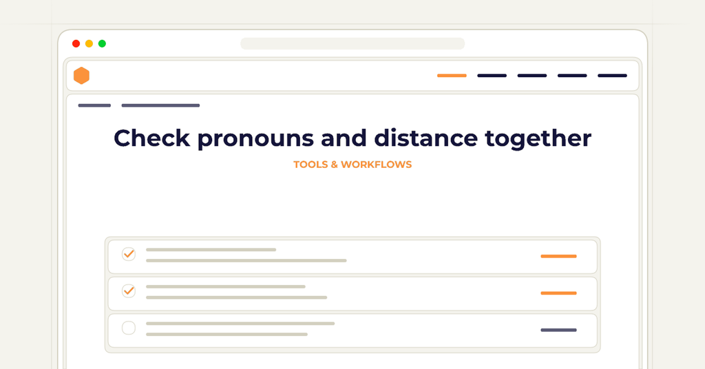 Symbolic review checklist for check pronouns and distance together