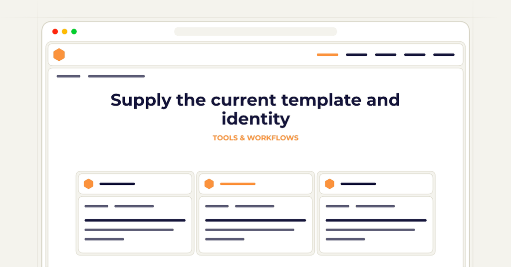 A symbolic browser workflow illustrating how to supply the current template and identity.