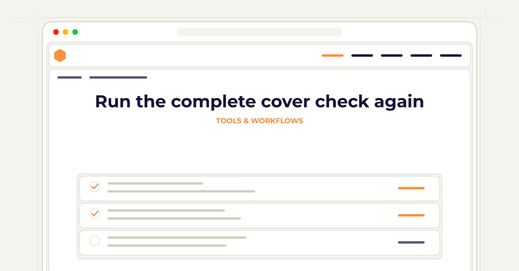 A symbolic browser checklist illustrating how to run the complete cover check again.