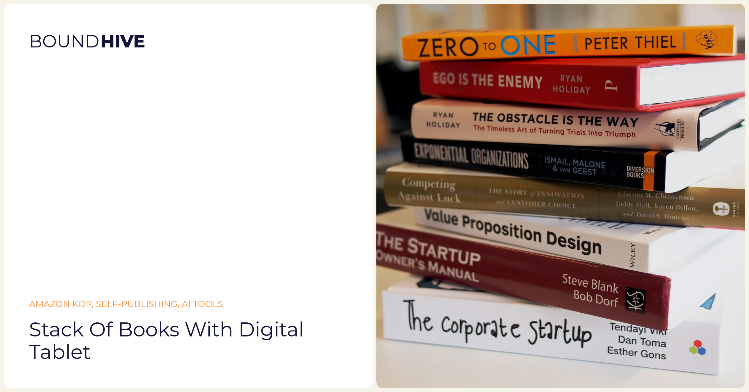 Stack of books with digital tablet