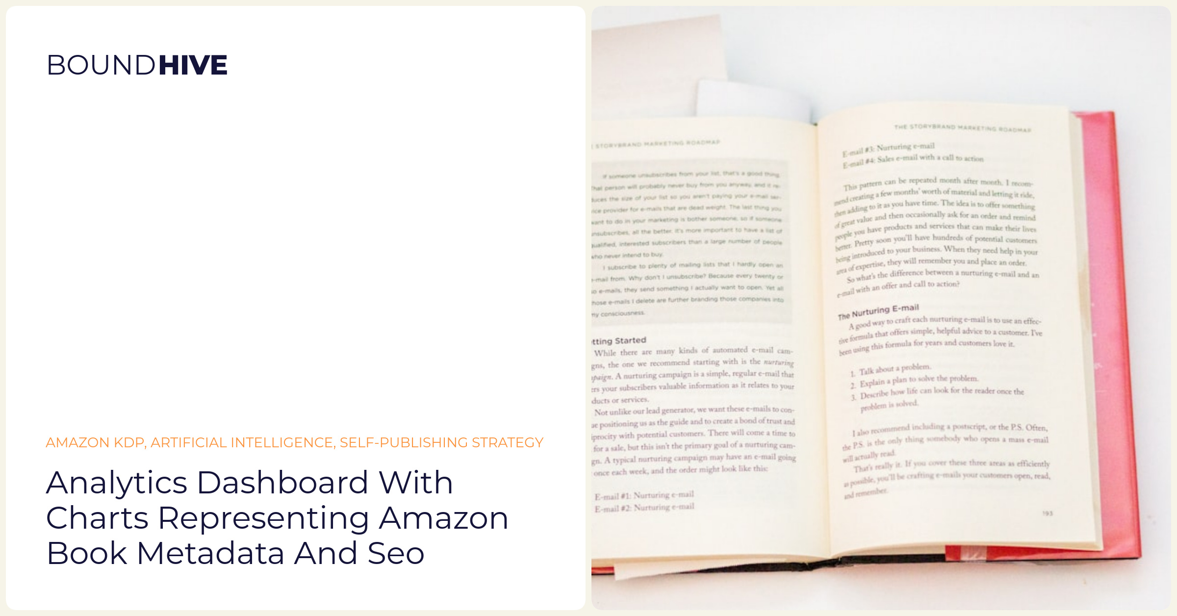 Analytics dashboard with charts representing Amazon book metadata and SEO