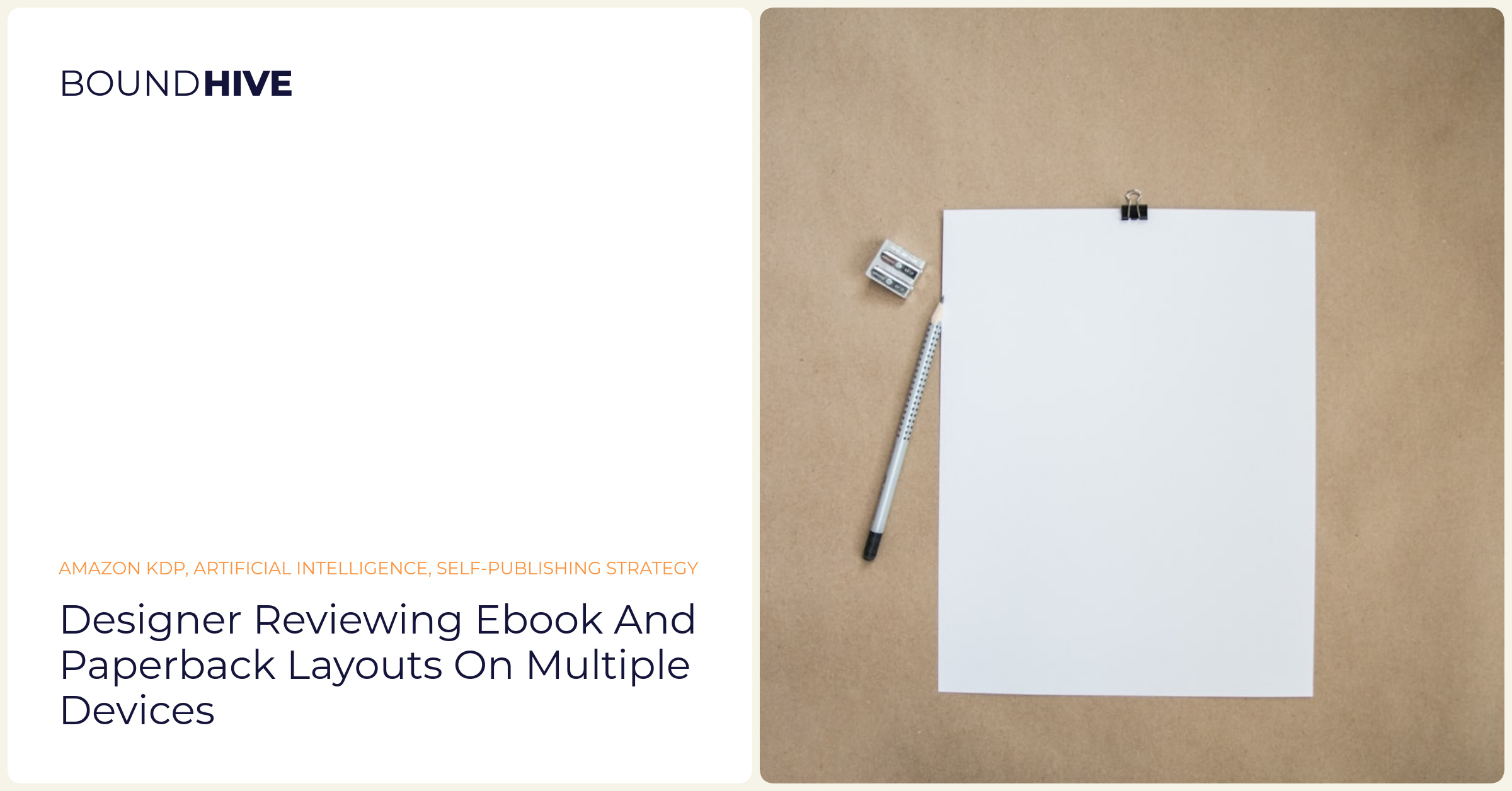 Designer reviewing ebook and paperback layouts on multiple devices