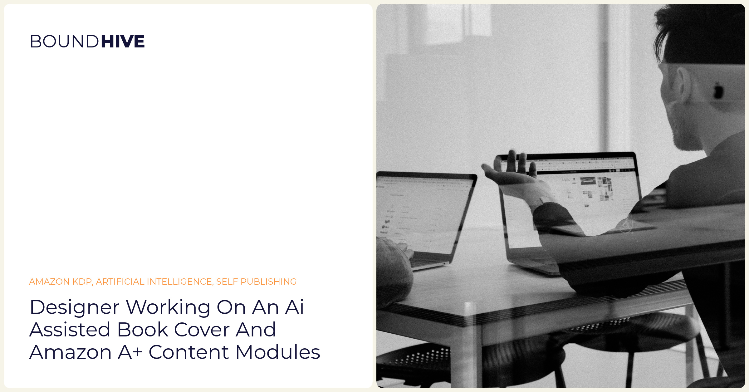 Designer working on an AI assisted book cover and Amazon A+ Content modules