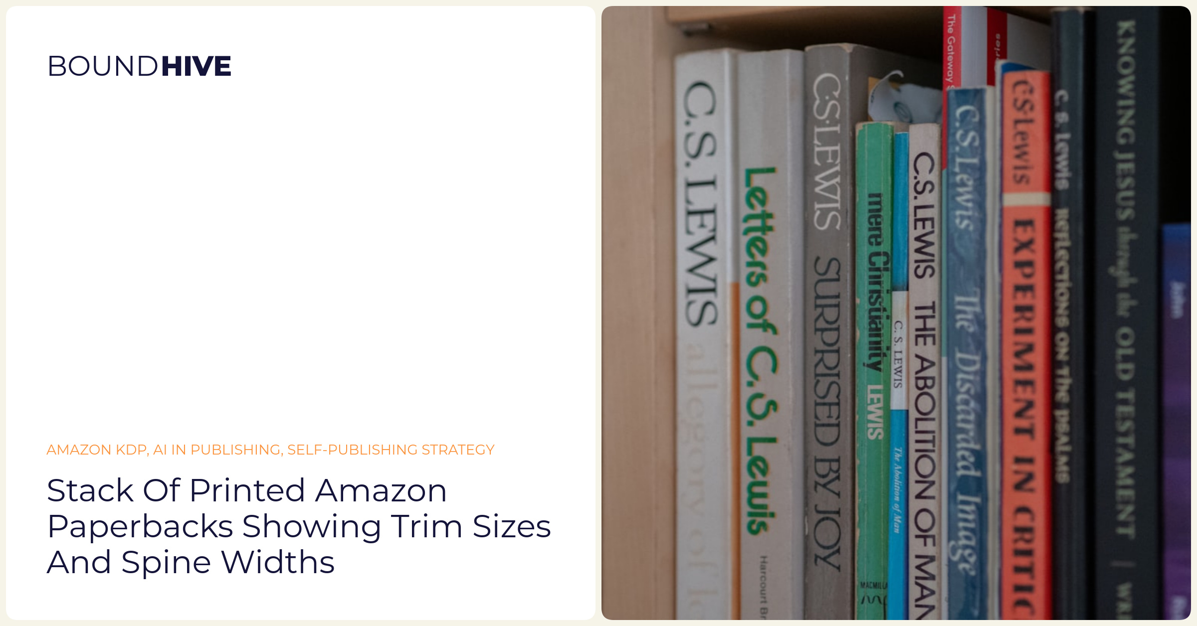 Stack of printed Amazon paperbacks showing trim sizes and spine widths