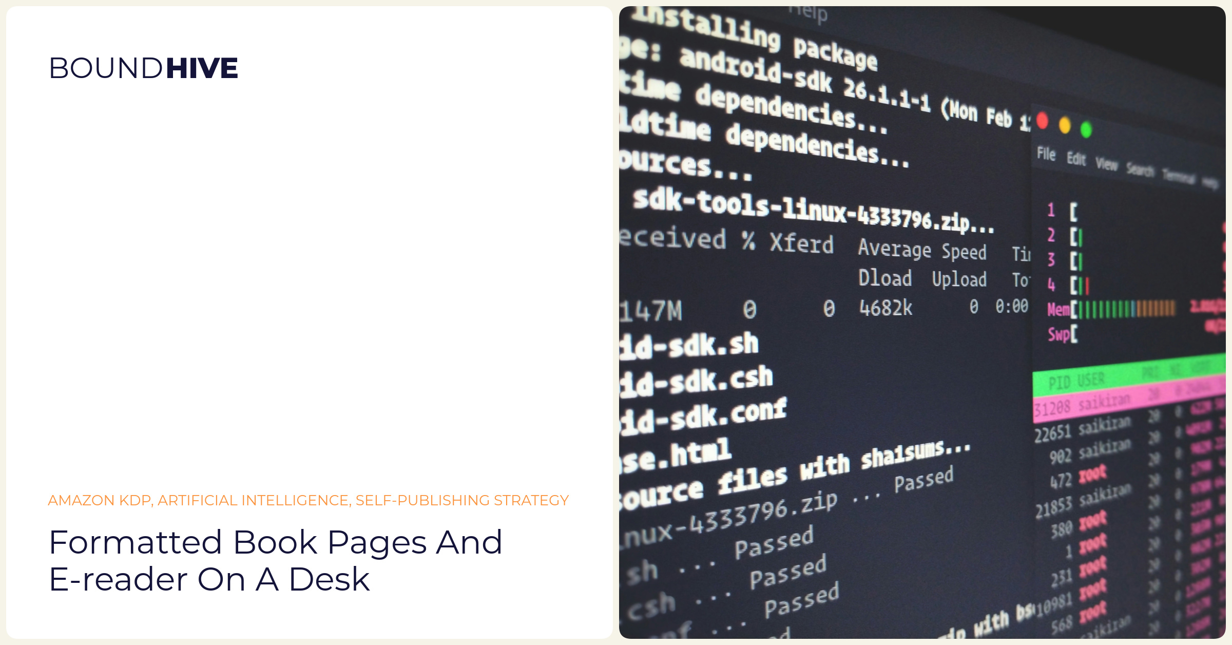 Formatted book pages and e-reader on a desk