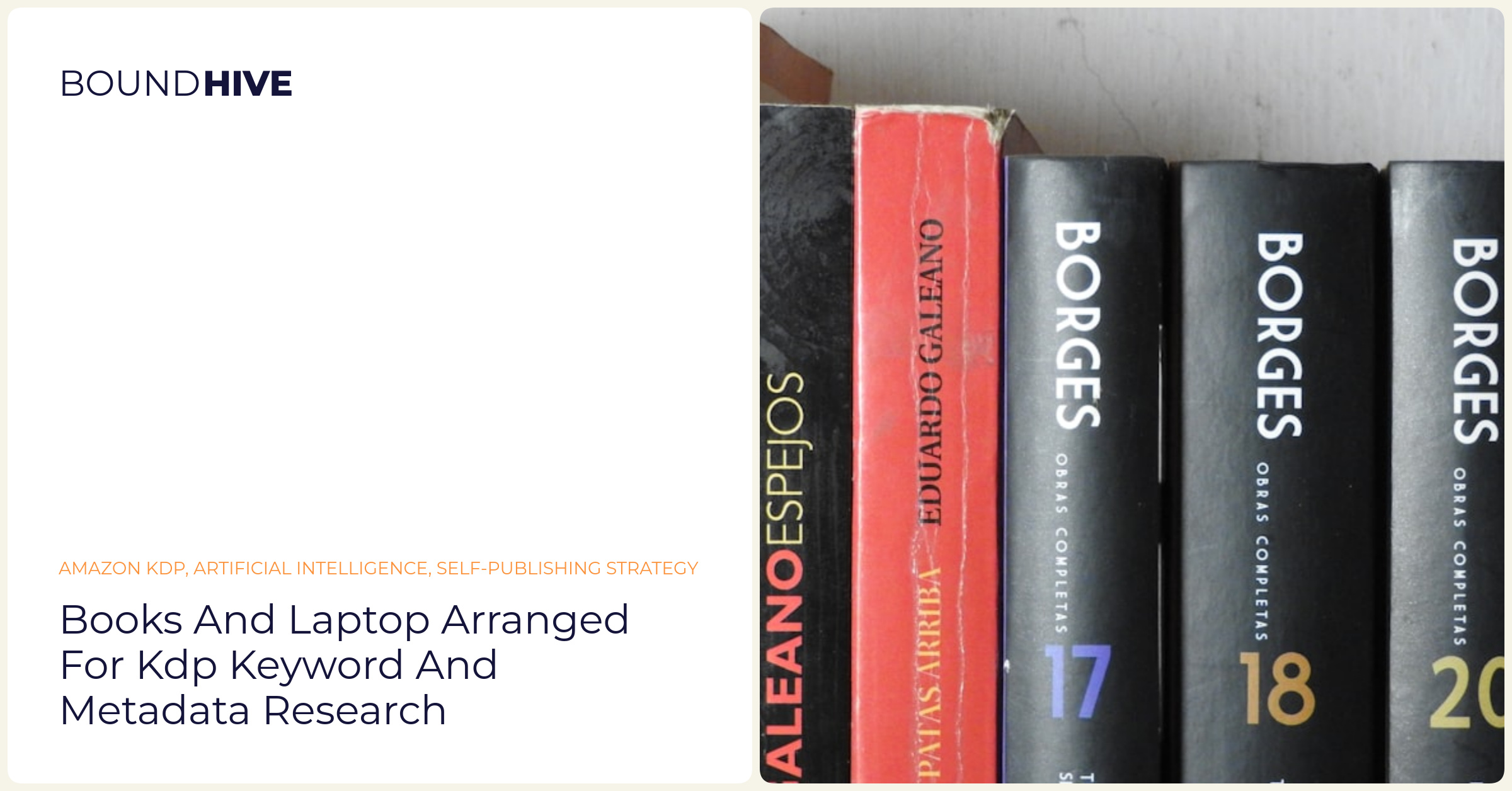 Books and laptop arranged for KDP keyword and metadata research