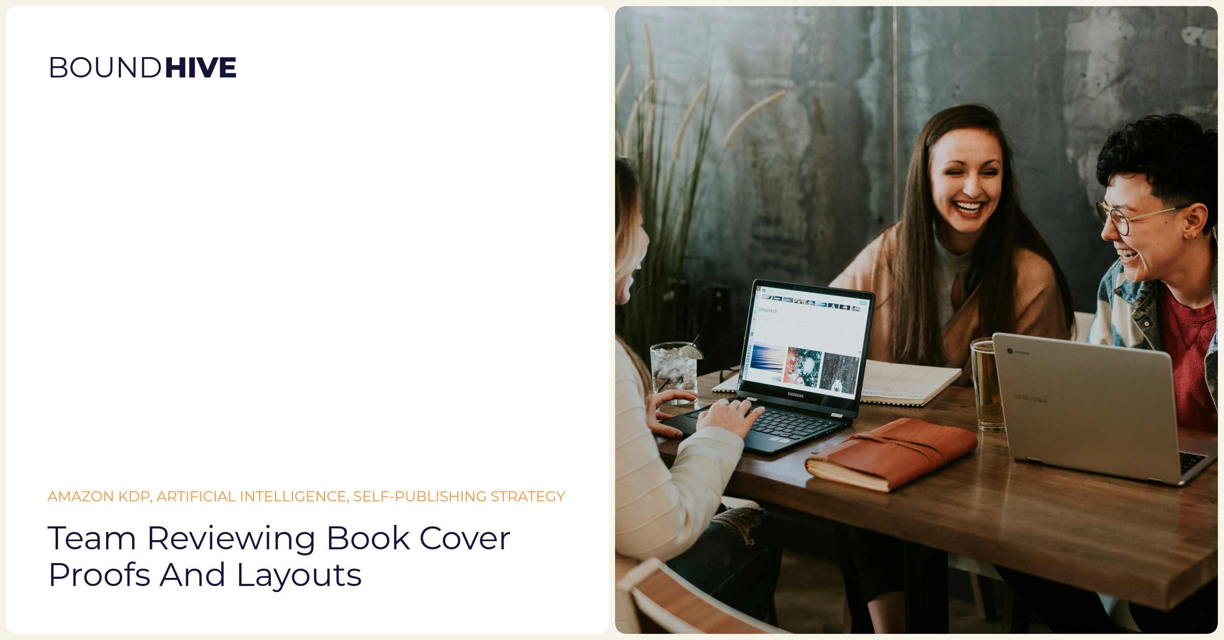 Team reviewing book cover proofs and layouts
