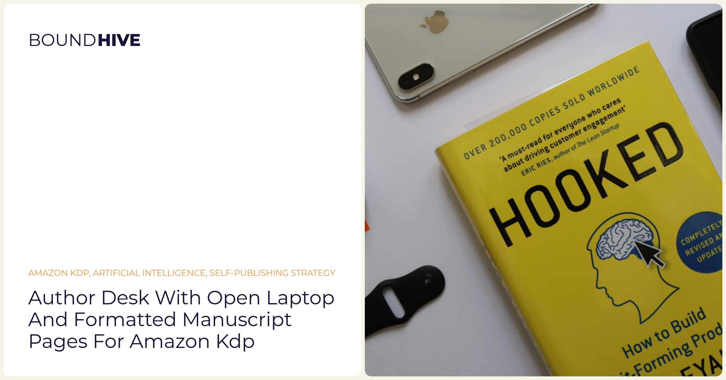 Author desk with open laptop and formatted manuscript pages for Amazon KDP