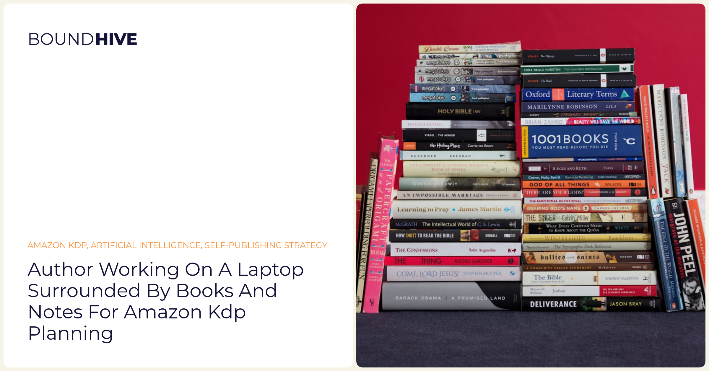 Author working on a laptop surrounded by books and notes for Amazon KDP planning