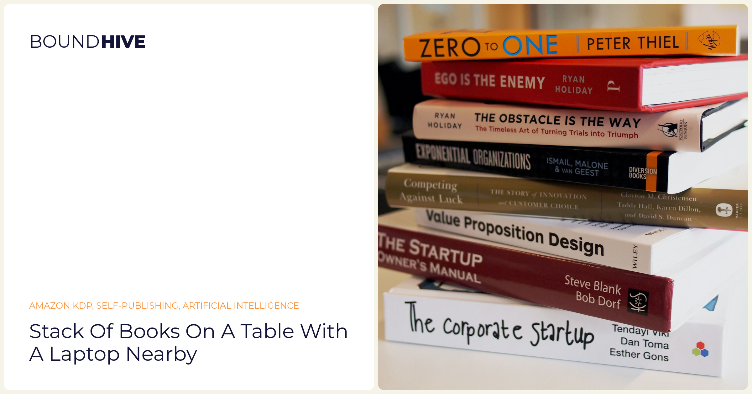 Stack of books on a table with a laptop nearby