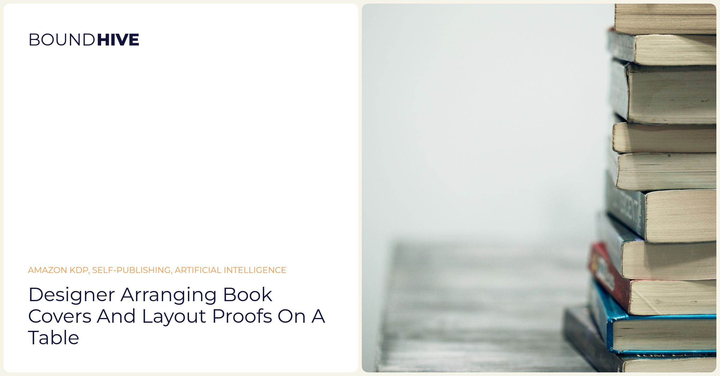 Designer arranging book covers and layout proofs on a table