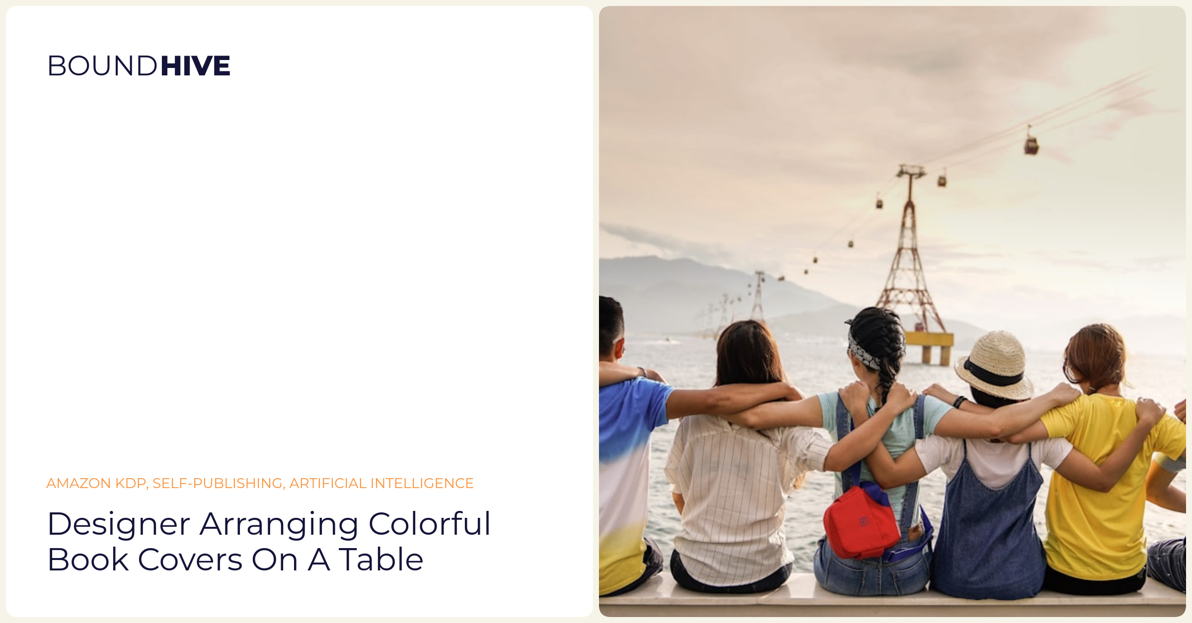 Designer arranging colorful book covers on a table