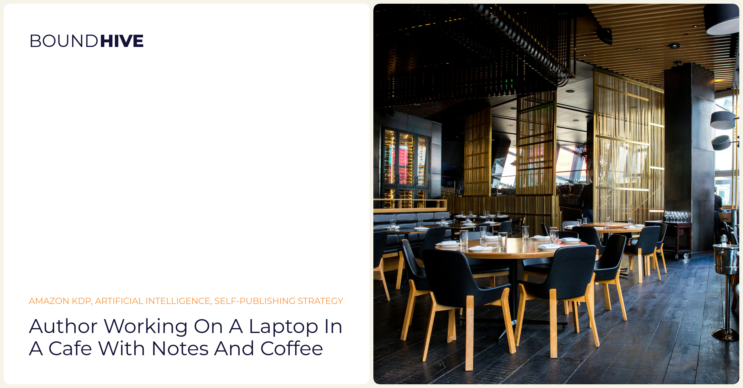 Author working on a laptop in a cafe with notes and coffee