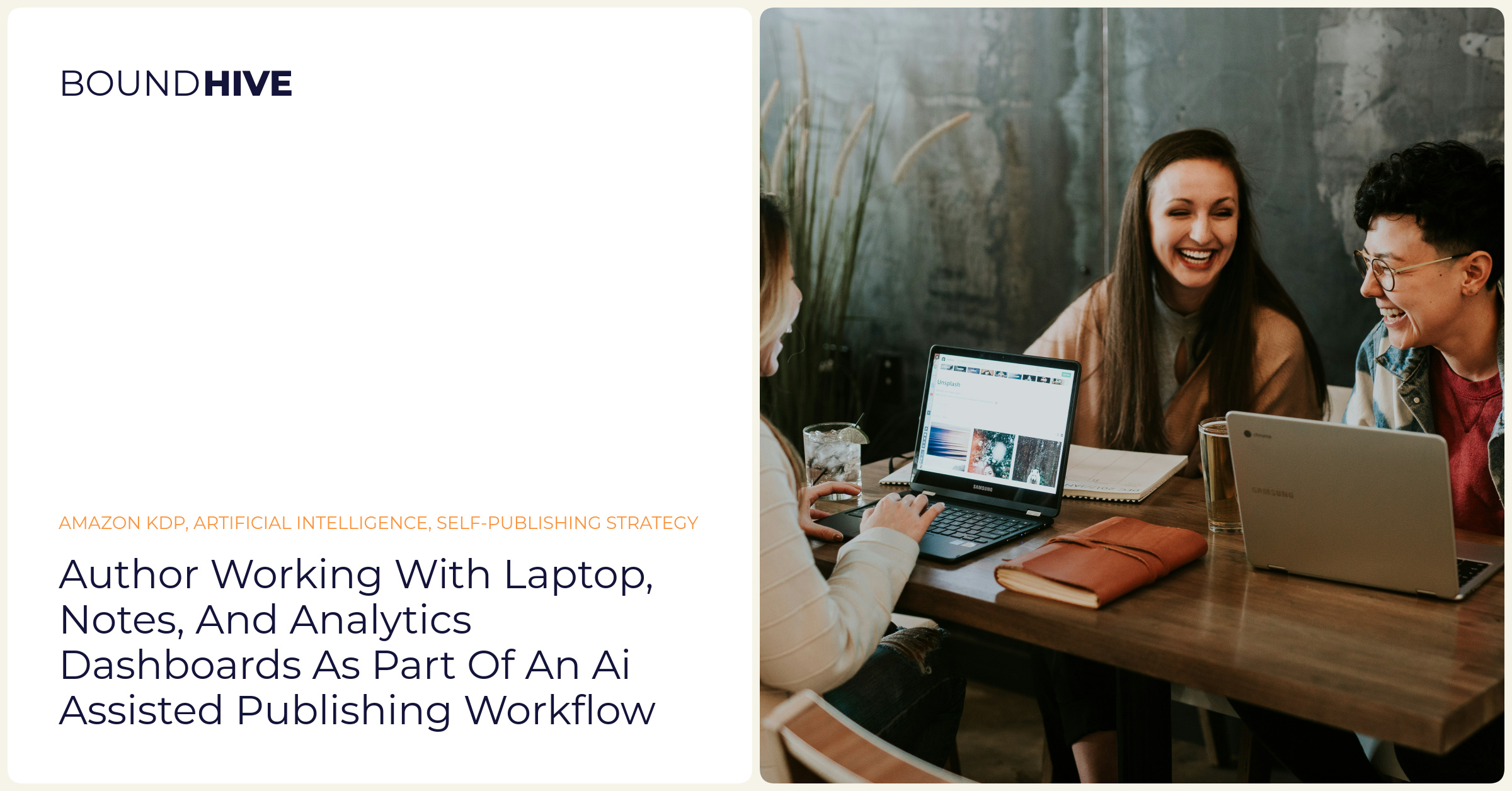 Author working with laptop, notes, and analytics dashboards as part of an AI assisted publishing workflow