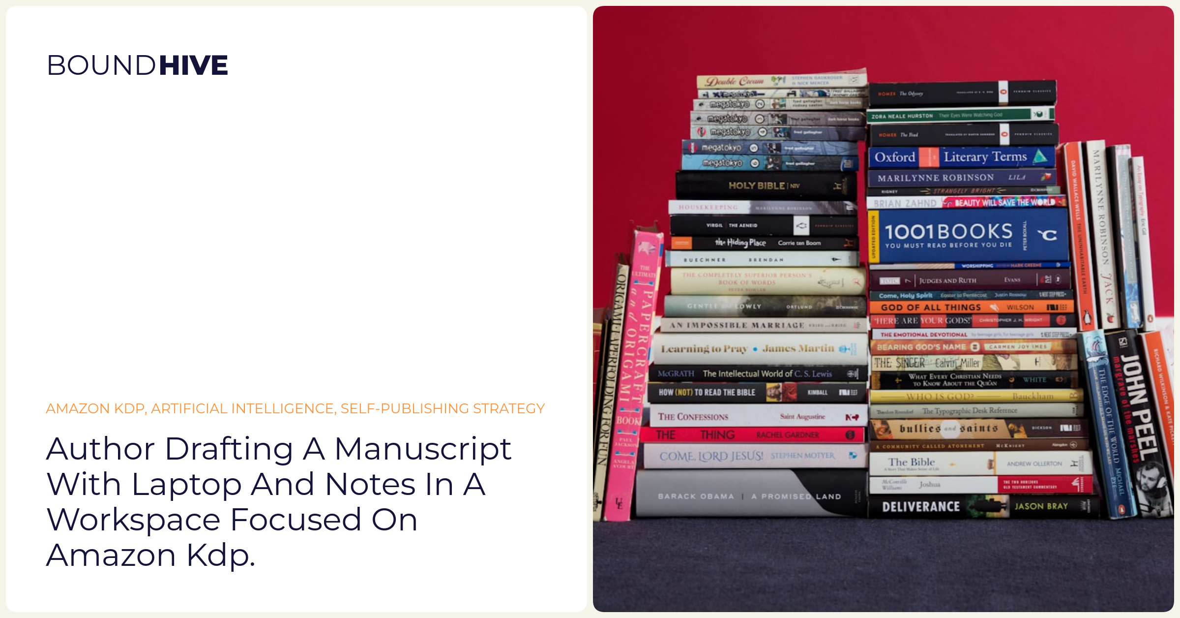 Author drafting a manuscript with laptop and notes in a workspace focused on Amazon KDP.