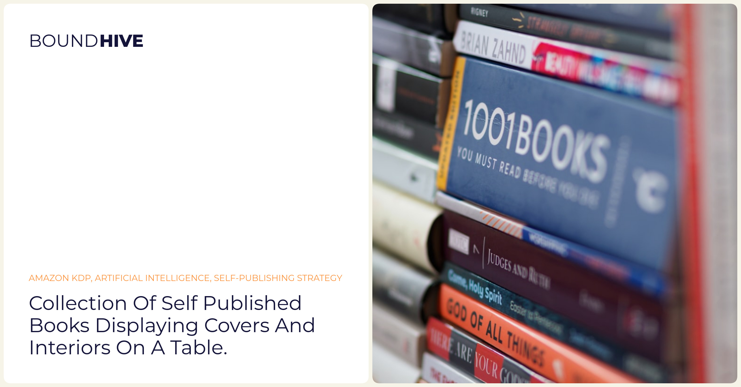 Collection of self published books displaying covers and interiors on a table.