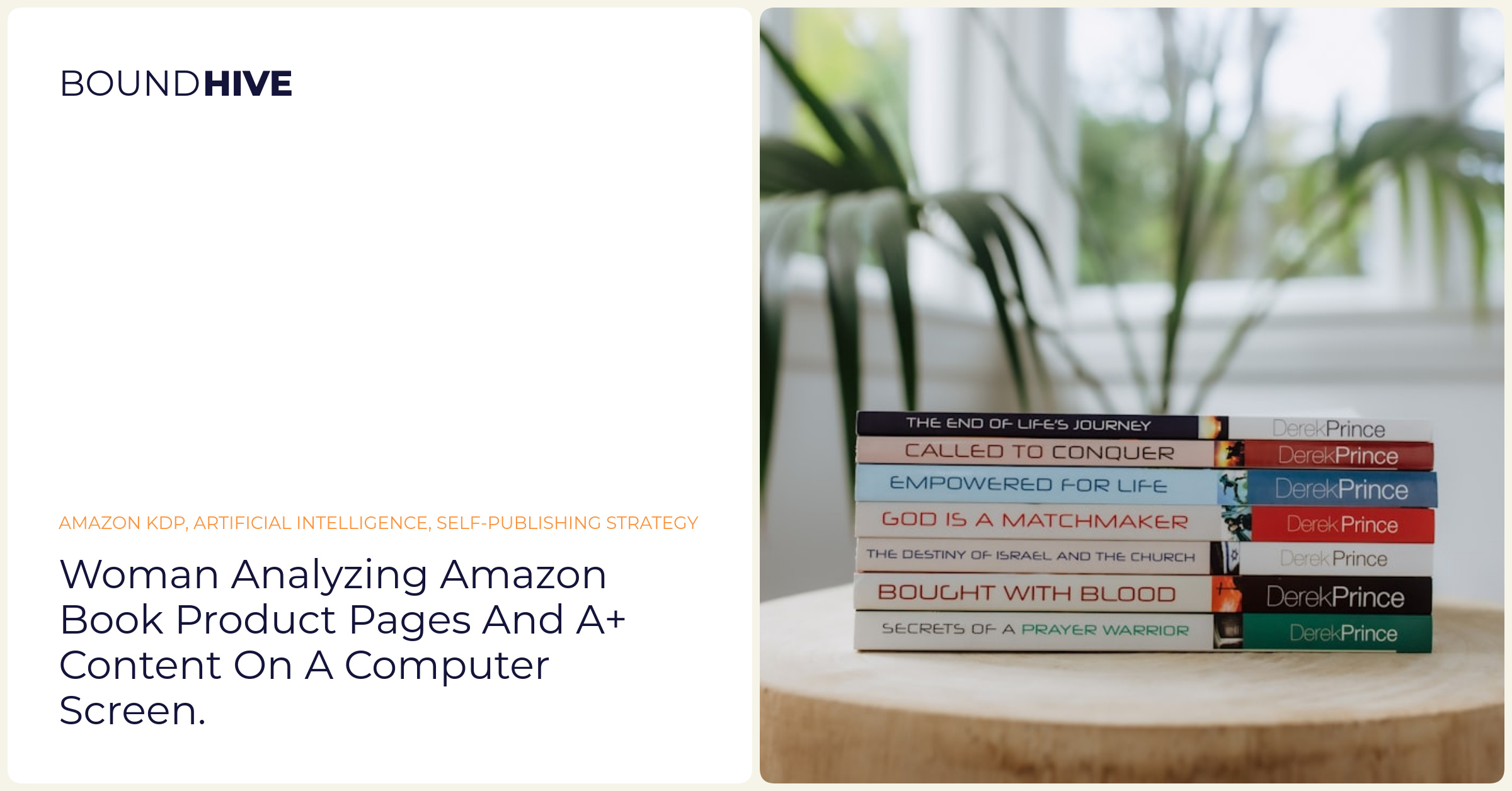 Woman analyzing Amazon book product pages and A+ Content on a computer screen.