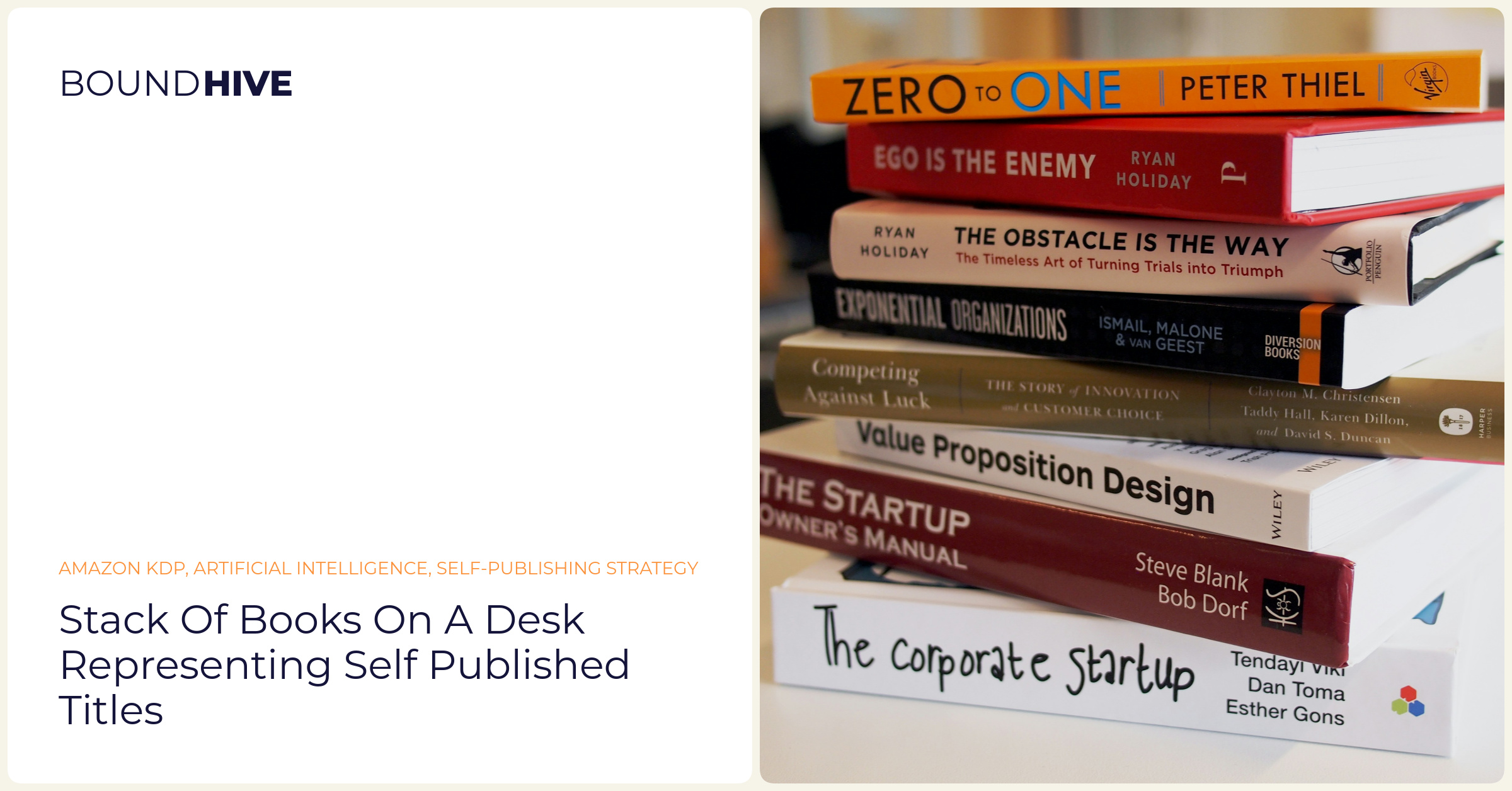 Stack of books on a desk representing self published titles