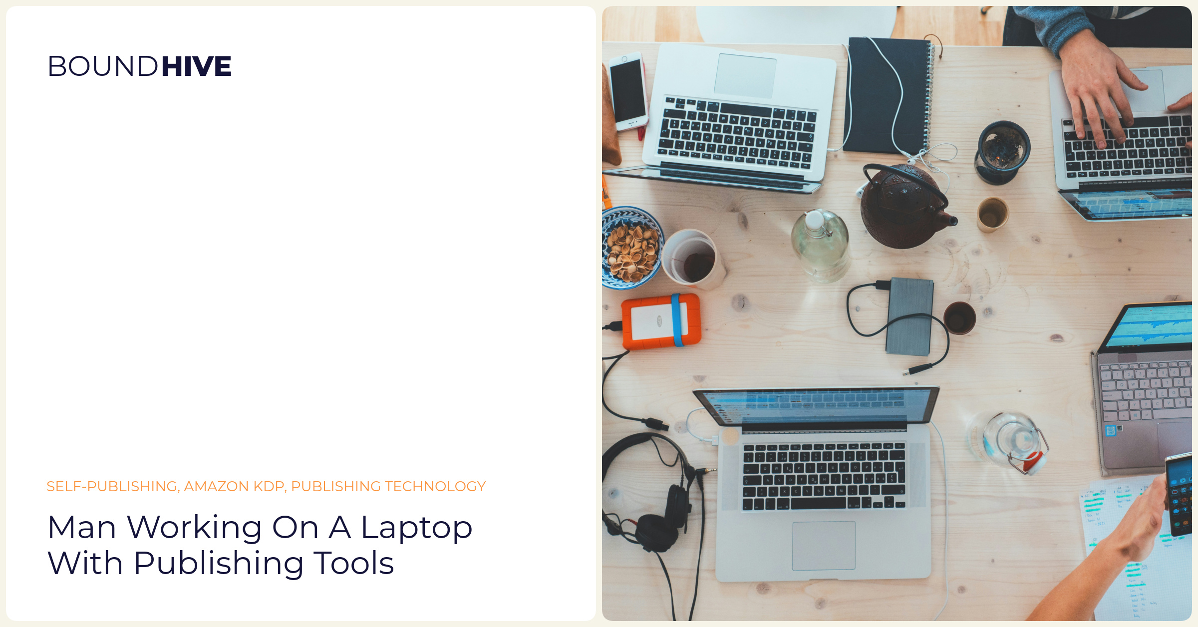 Author working on self-publishing Man working on a laptop with publishing tools