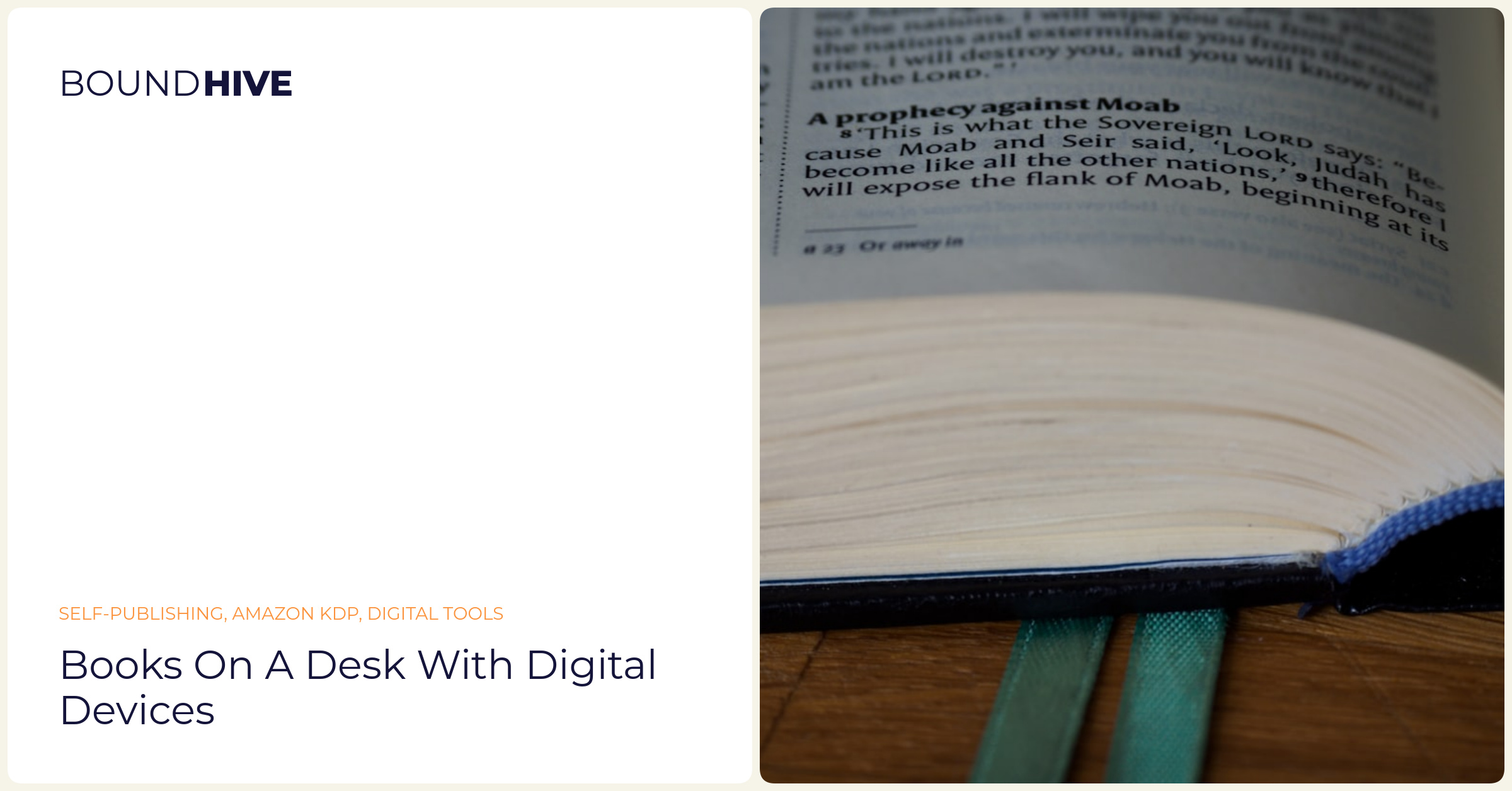 Books on a desk with digital devices